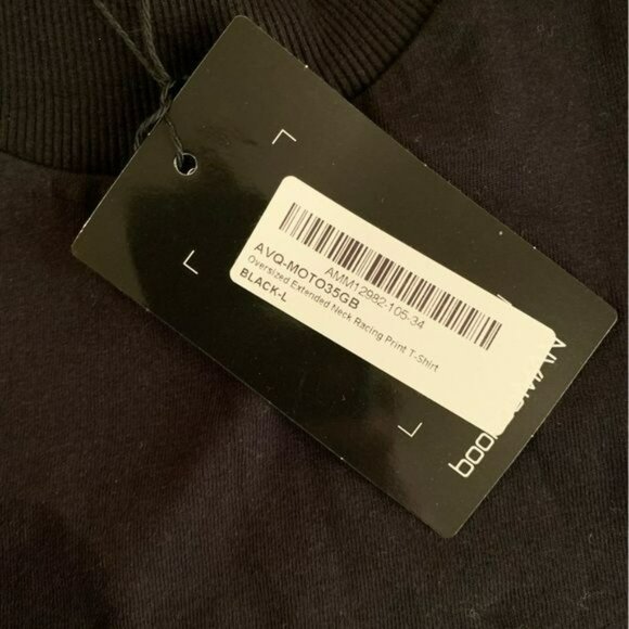 Boohoo man oversized extended neck racing print t-shirt in black -L - Picture 6 of 9